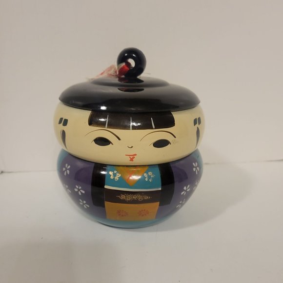 Vintage Japanese Kokshi Doll Stacking Trinket Box Bento Bowls